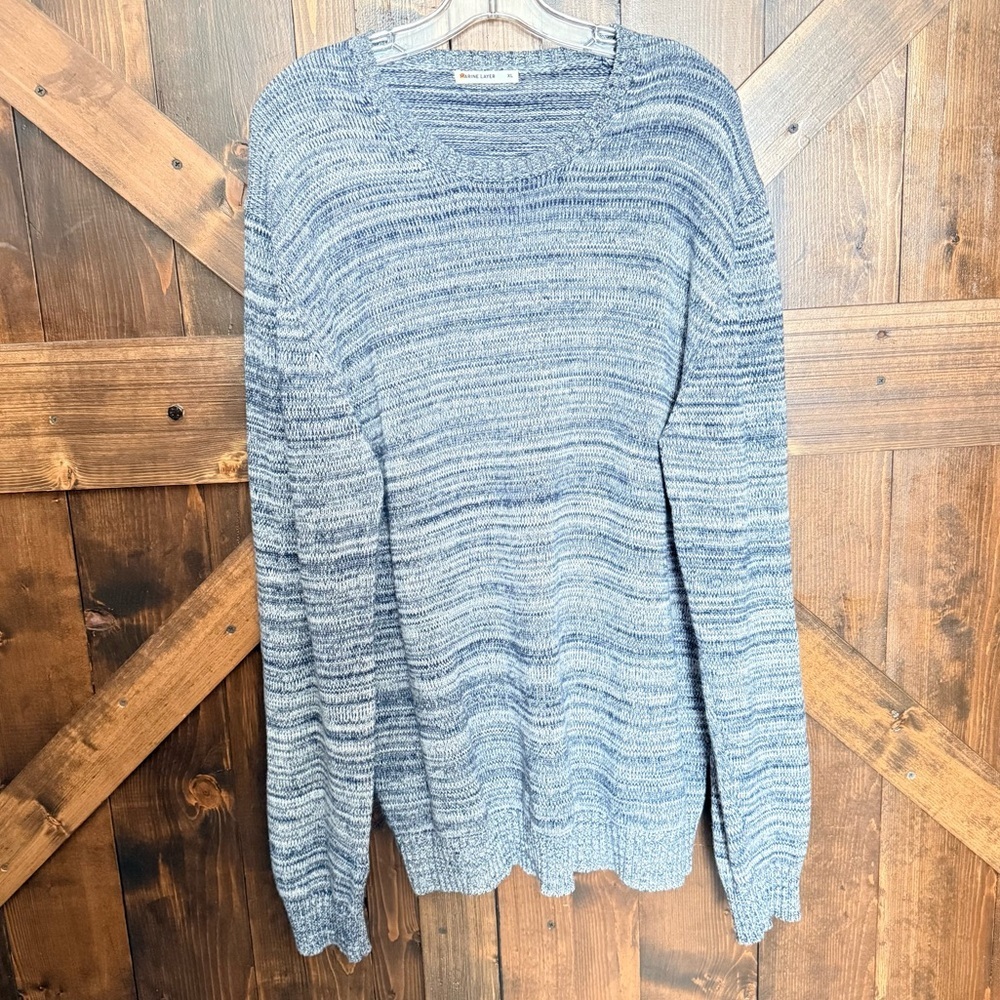 Marine Layer Blue White Space-Dye Crew-Neck 100% Cotton Sweater Men’s Size XL